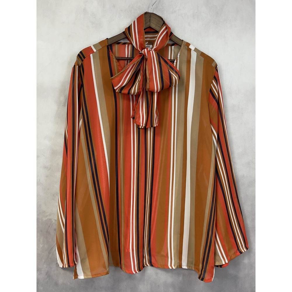 Vintage CW Classics‎ Blouse Women 2X Sheer Bow Tie Mod Smart Casual Office Retro